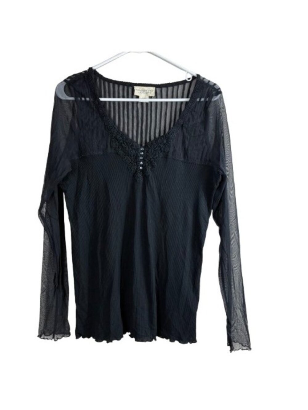VTG Y2K Denim & Supply Ralph Lauren Black Mesh Lace Ribbed Top Sz XL Boho Fairy